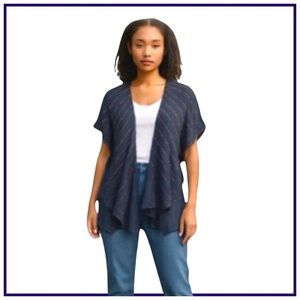 Angel Apparel Women's Geometric Poncho Shawl-Style Sweater. Navy, Pink. Medium